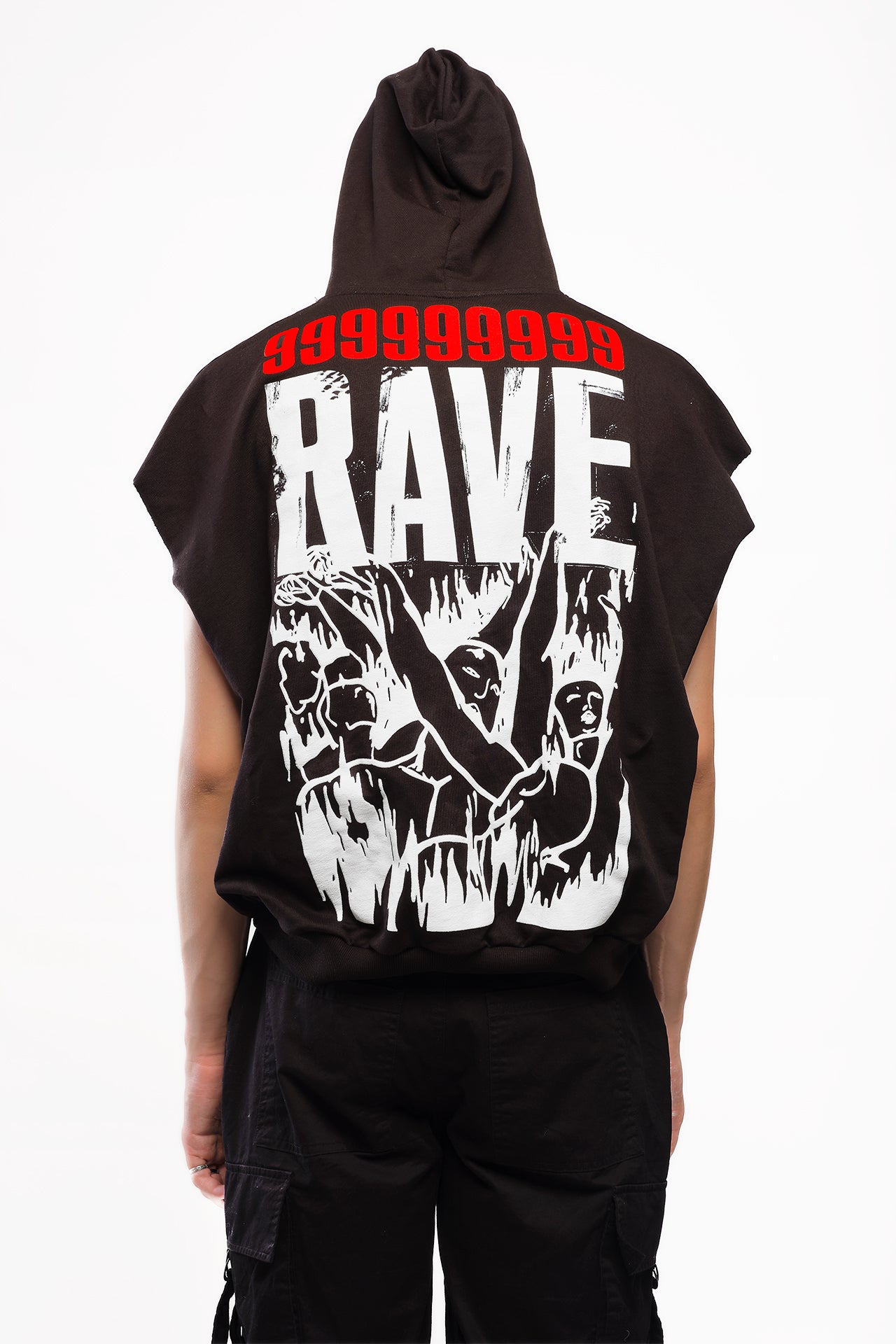 HELL/RAVE BLACK - SLEEVELESS HOODIE