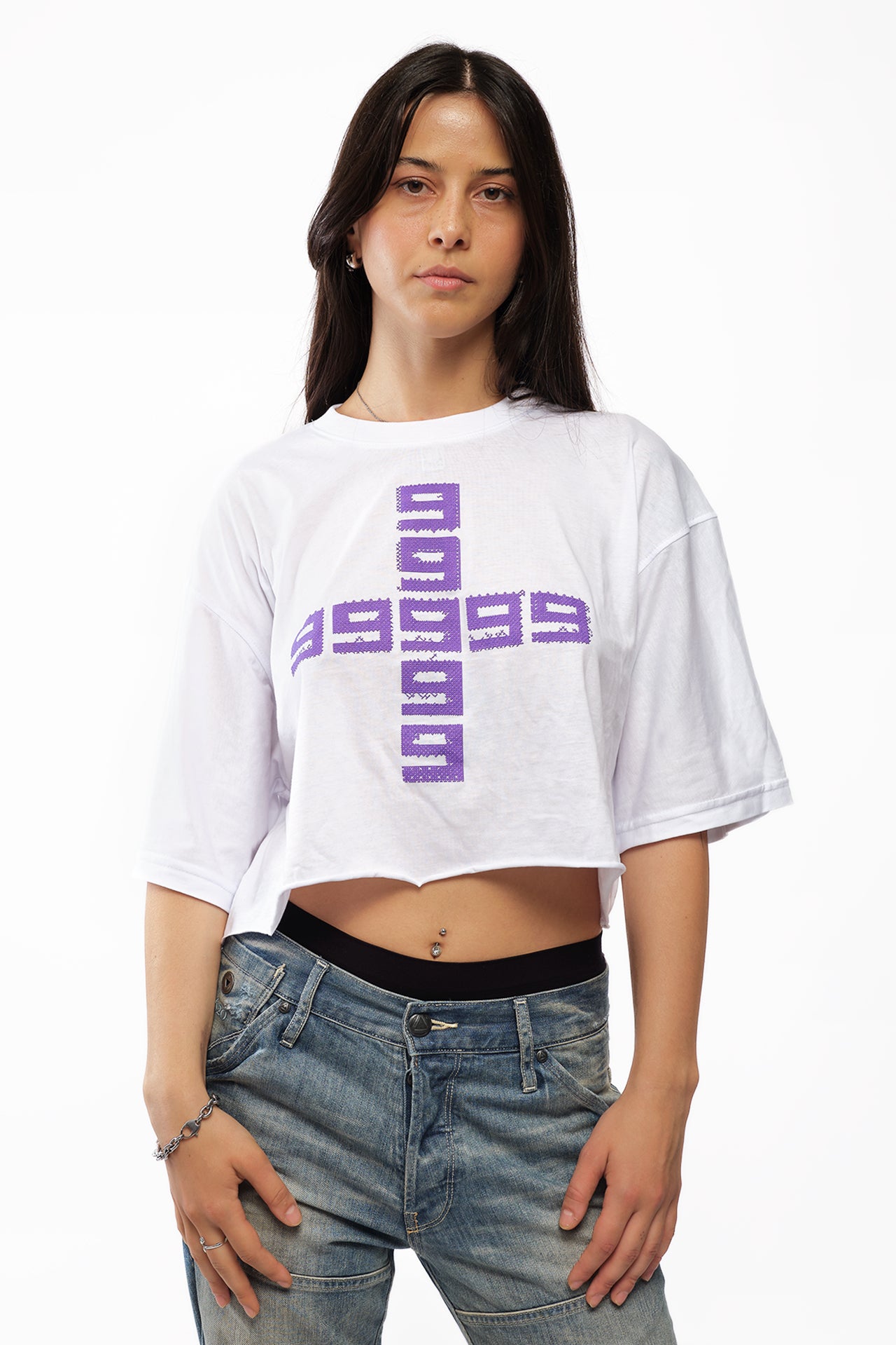 CROPPED 999999999 LOGO WHITE/PURPLE - TEE