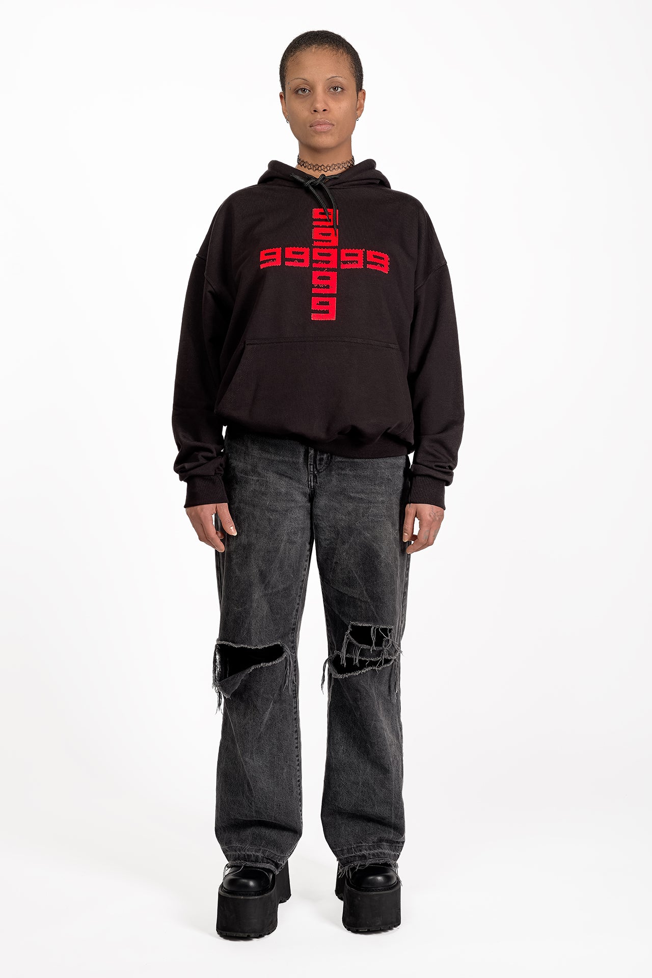 999999999 LOGO BLACK/RED - HOODIE