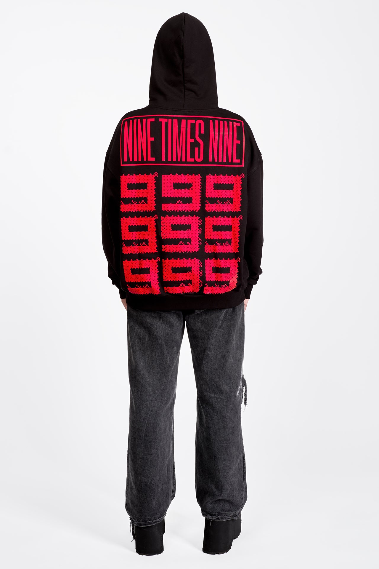 999999999 LOGO BLACK/RED - HOODIE