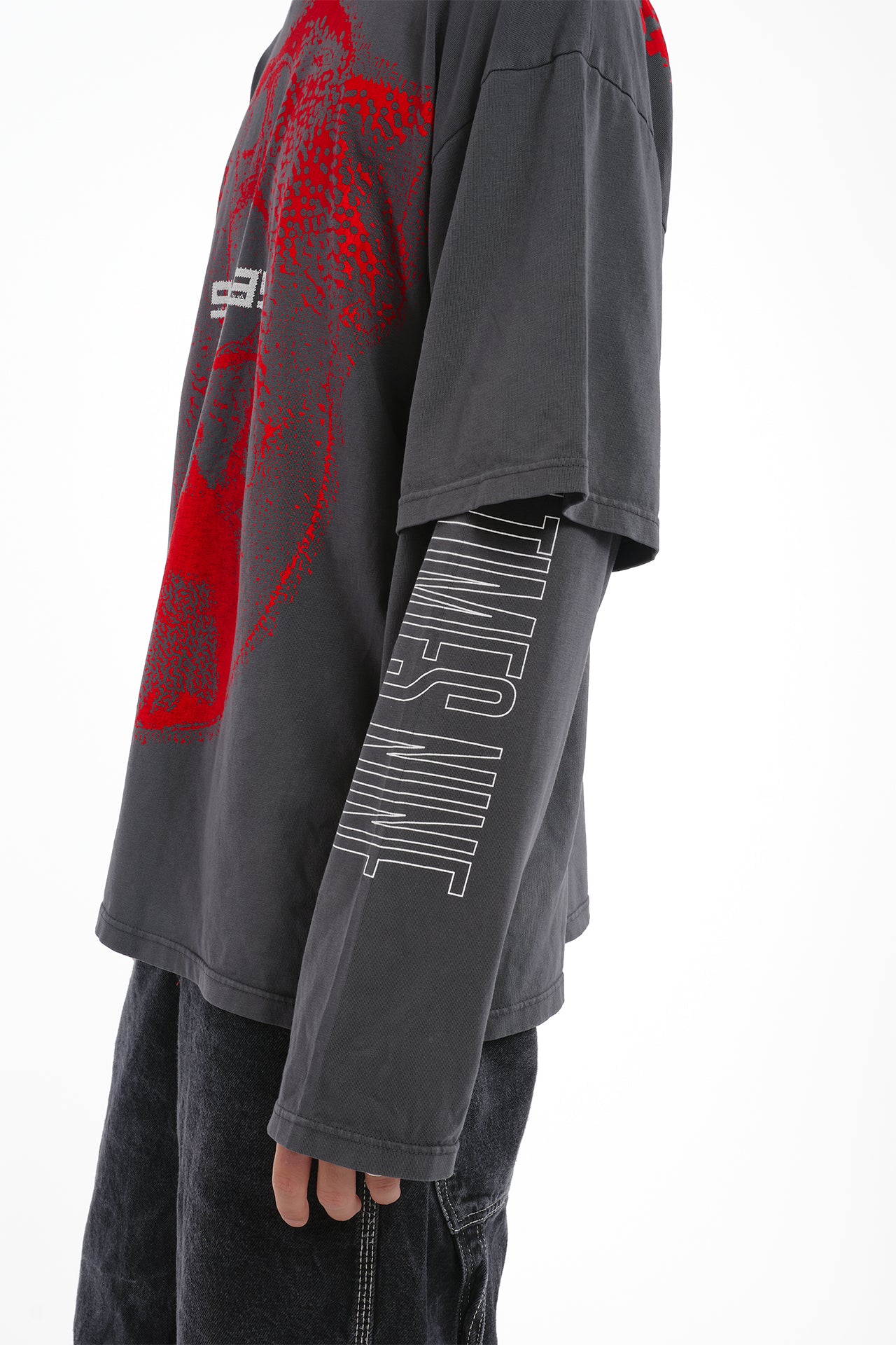 LE DOGO LOGO WASHED GREY/RED - LONG SLEEVE TEE