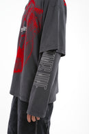 LE DOGO LOGO WASHED GREY/RED - LONG SLEEVE TEE