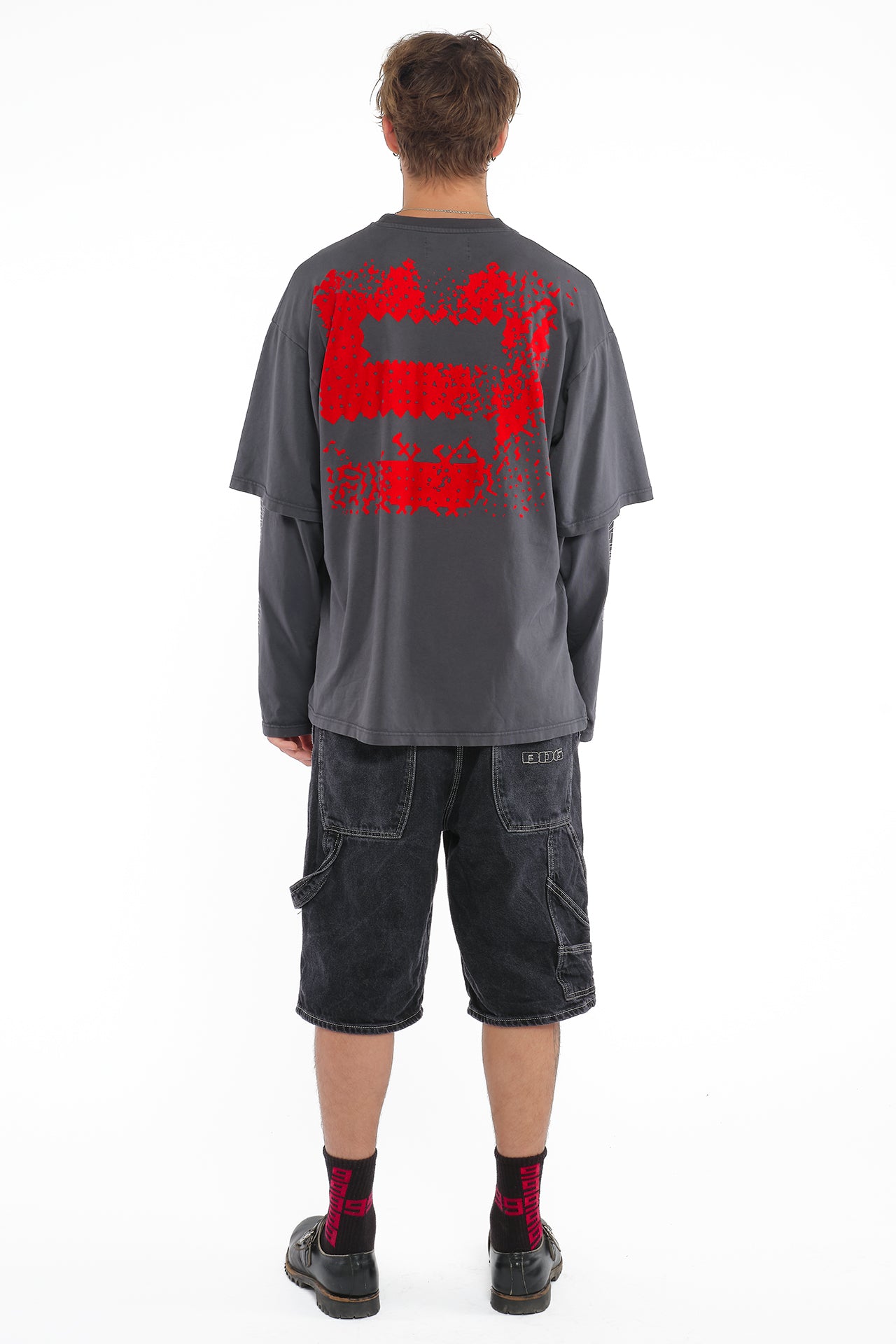 LE DOGO LOGO WASHED GREY/RED - LONG SLEEVE TEE